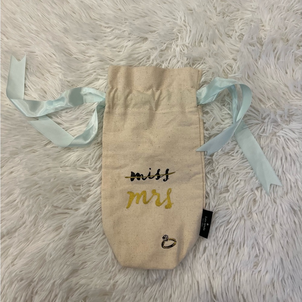 Kate Spade Cream and Gold Bridal Miss to Mrs Wine Bag with Ties